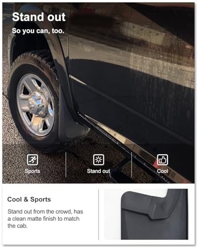Image of Kiwi Master Mud Flaps for 2009-18 Dodge Ram 1500 /2500 /3500, 2019-2024 Ram 1500 Classic (with OEM Fender Flares, Single Rear Wheels), Heavy Duty Front & Rear Mud Guards, No Drill, 4 Pcs Set