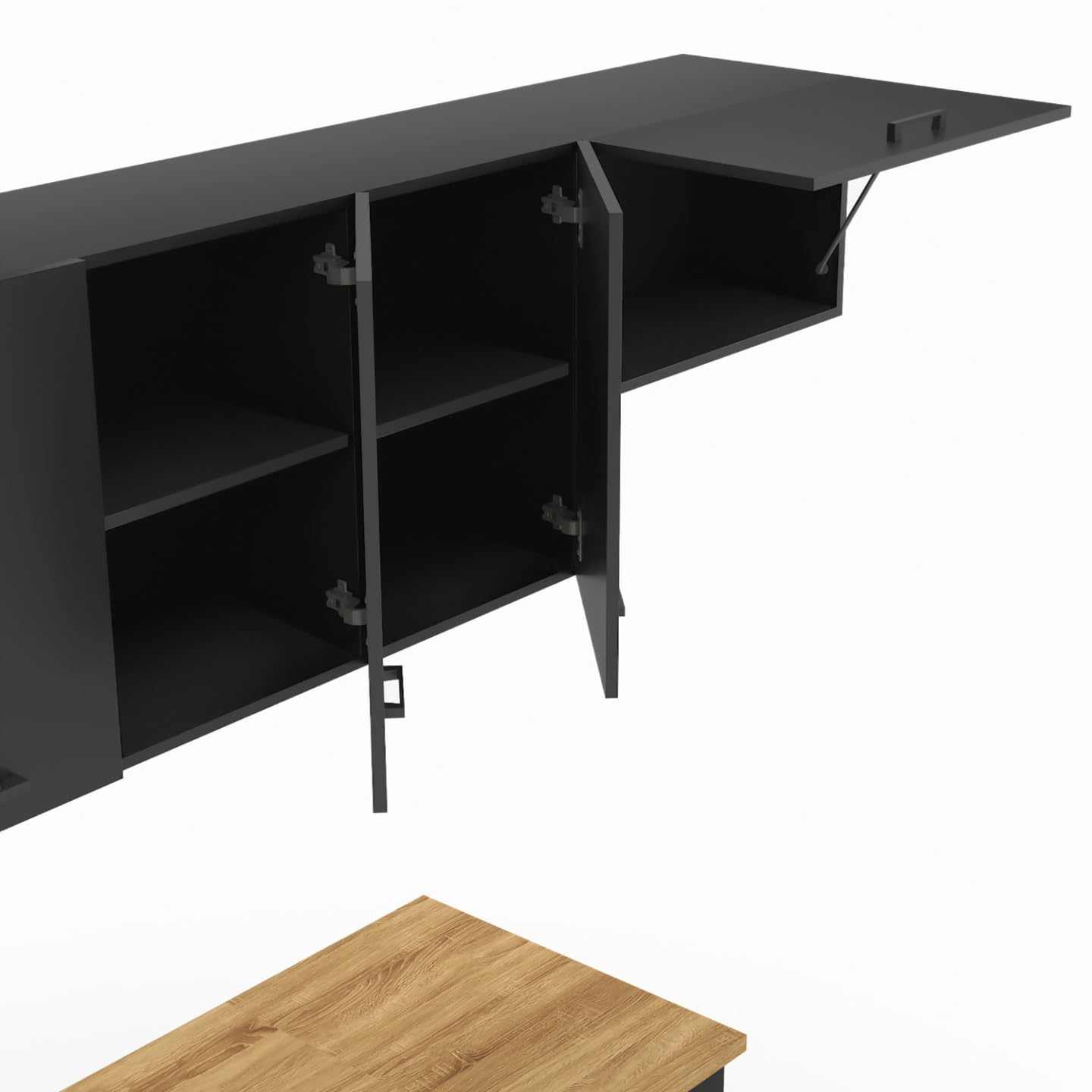 IDMarket - Cuisine complète 180 cm Subtil avec Plan de Travail 5 éléments Noir et Plateaux Bois