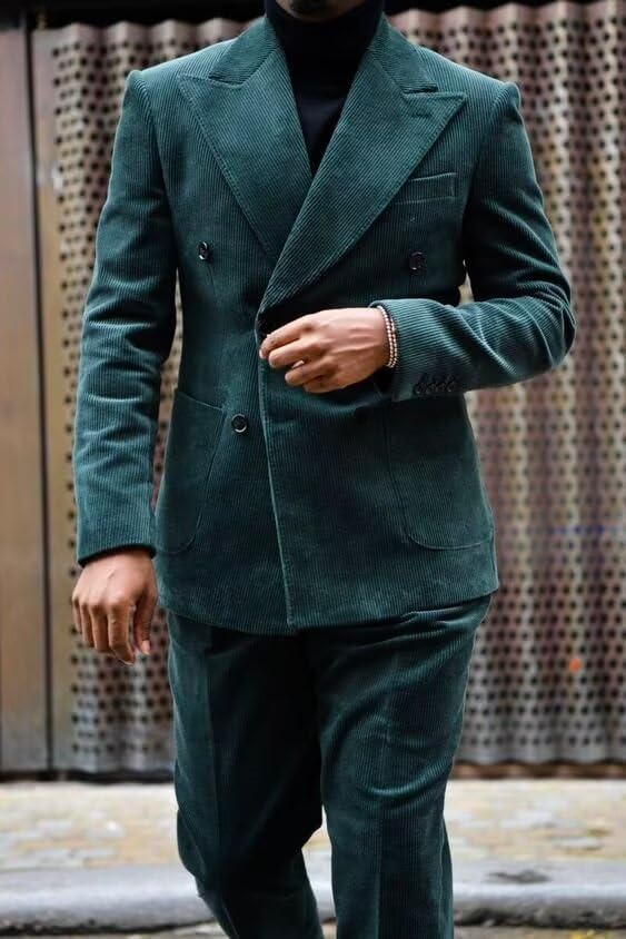 Men's Corduroy 2 Piece Suit - Double Breasted Blazer and Pants Set for Wedding Prom2