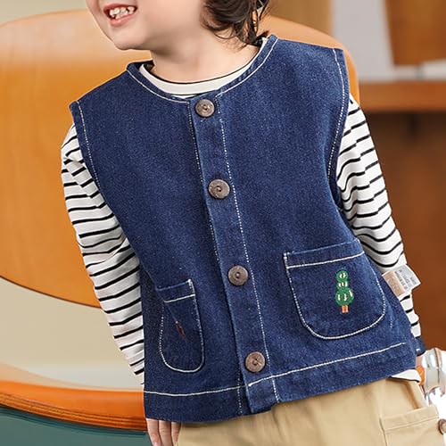 Baby Boy Girl Button Down Embroidered Pocket Denim Vest Spring2