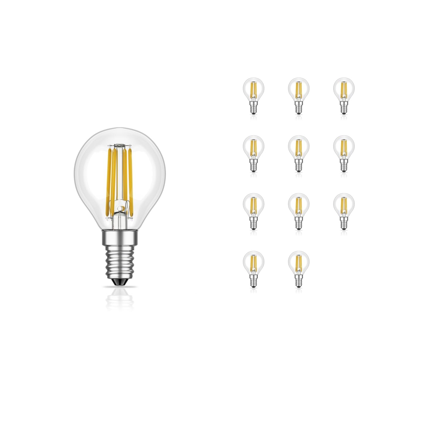 ledscom.de 12x bombillas LED E14, G45, blanco cálido (2700 K), 4,5 W, 542lm, regulador de 3 niveles