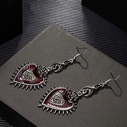Punk Rock Bat Gothic Evil Eye Red Heart Earrings for Women Halloween Cosplay3
