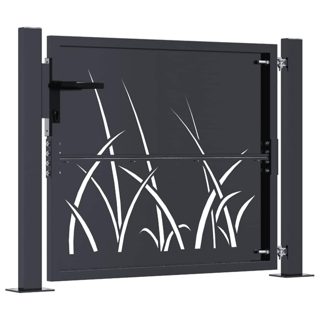 vidaXL Puerta de jardín Acero Gris Antracita diseño Hierba 100x100 cm, Puerta de Valla, Puerta de Exterior, Puerta de Metal, Puerta de Seguridad
