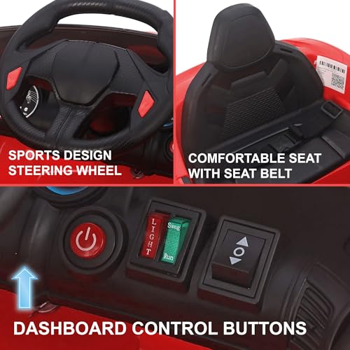 Image of Little Rides Battery Operated Car for Kids, Ride on Toy Car with Music & Light | Baby Big Jeep Rechargeable Battery | Kids to Drive 1 to 5 Years Boy Girl (Red)