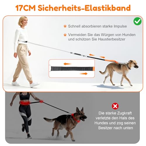 X XBEN 4-in-1 Freihandleine Joggingleine Hundeleine für Große Mittelgroße Hunde, Freihändige Hundeleine mit Hilfsgurt, Bequeme Doppelgriffe und Bauchgurt, Verstellbar (0,8-2,2M), Reduzieren Müdigkeit