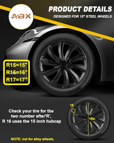 Image of ABX Hubcaps,15 inch hubcaps Set of 4, Wheel Rim Cover ABS Material, Snap On Car Truck SUV Replacement, for Toyota Camry Nissan Mazda etc