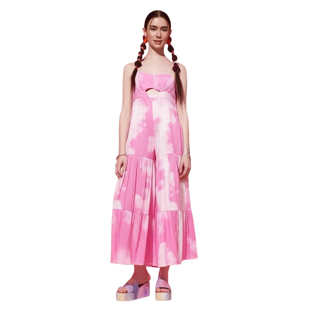 bedazzle Women’s Pink Tie-Dye Wide-Leg Jumpsuit with Cut-Out Detail | Pink & White | XL-picture-41