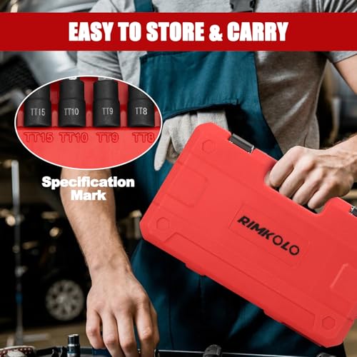 RIMKOLO 34-Piece Torx Bit Socket Set, 1/4\", 3/8\" and 1/2\" Drive T6-T70 Solid Star Socket Set and Tamper Proof Torx Bit Socket Set,S2 Steel Bits and CR-V Sockets with Storage Case - Thumbnail 7