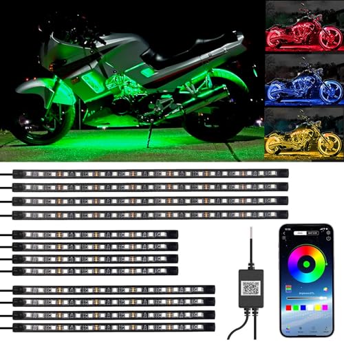 YUGUANG 12PCS Motorcycle Underglow Kit, Motorcycle Lights Underglow Kit with APP Control Multi-Color Music Sync Waterproof RGB Under Glow for Motorcycles
