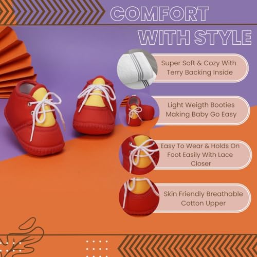 Image of Neska Moda 6 To 12 Months Baby Boys & Baby Girls Cute Soft Cotton Pre-Walker Lace Booties-BT4713