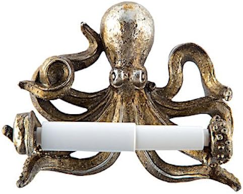 Octopus Toilet Paper Holder Gray Silver Bronze Resin Wall Mount Nautical
