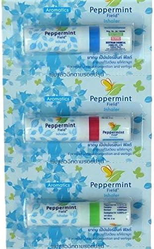 Peppermint 3 X Peppermint Field Aromatic Nasal Inhaler Relief Cold Dizzy & Sinus Congestion.