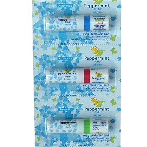 Peppermint 3 X Peppermint Field Aromatic Nasal Inhaler Relief Cold Dizzy & Sinus Congestion.