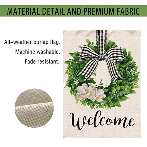 Hexagram Boxwood Wreath Welcome House Flag,Vertical Burlap Yard Flag Buffalo Plaid Bow Porch Yard Summer Fall Outdoor Decor,Large Garden Flags 28X40 Double Sided #TOP4