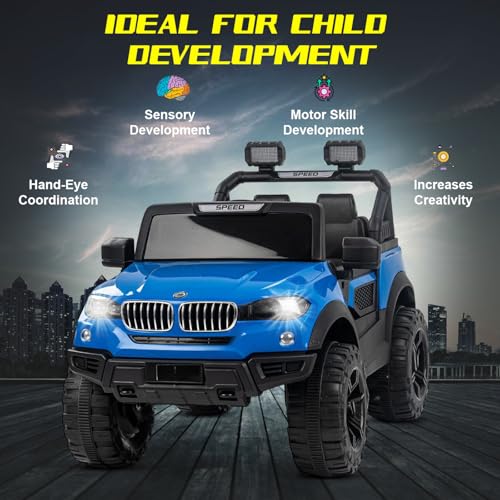 Image of Kawaii Kids Speed 888 Ride On 12V 7mah Rechargeable Battery Operated Solid Designed Jeep for 1 to 7 Year Kids| Boys| Girls| Children (Blue)