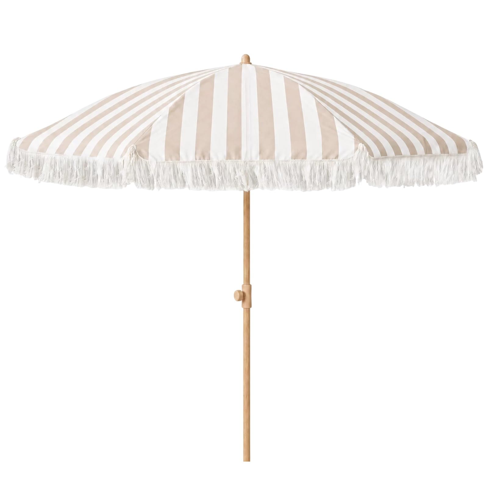 180 cm Paskowany Parasol Tarasowy z Frędzlami, Boho Parasol Ogrodowy z Regulowaną Wysokością i Kątem Nachylenia 30° do Basenu Ogrodowego