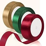 Geschenkband Weihnachten, 20mm x 66M Schleifenband Weihnachten Breit Geschenkband Gold Rot Grün für Dekoration Weihnachten DIY