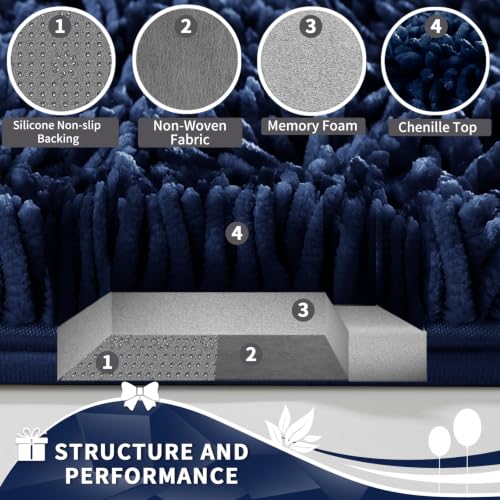 Image of Yimobra Toilet Rugs U Shaped Washable, Extra Thick Soft Absorbent Chenille Contour Bathroom Rugs for Toilet 24x20 Inch, Quick Dry Non Slip Toilet Mat for Bath Floor, Dark Blue