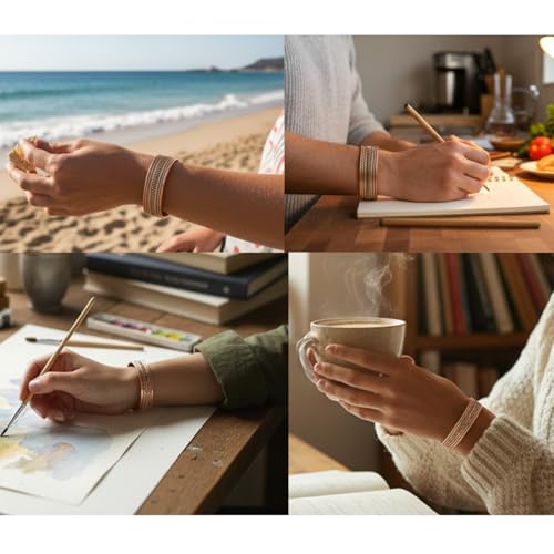 Image of Touchstone copper bracelets | gift for men women |adjustable 100% pure solid real magnetic jewelry | handmade bracelet set combo | rope braided tibetan bangles.