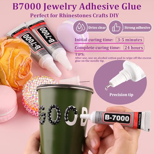 Image of 32000Pcs Black Rhinestones for Bedazzling, Flatback Resin Gems Crystal, Bedazzler Kit with 3Pcs 10ml B7000 Jewelry Glue and Tweezers for Makeup Crafting Nail Art