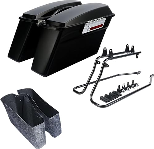 TCMT Alforja dura mate y forros para alfombra + kit de soporte de conversión para Harley Softail Heritage Deluxe modelos 1984-2017 (excepto para