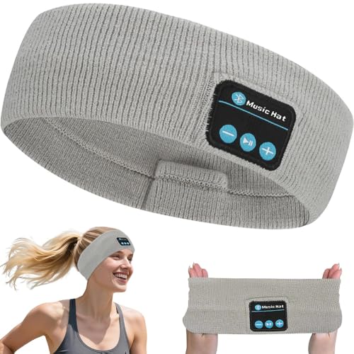 Lvozize Auriculares para Dormir, Auriculares Bluetooth5.2 Diadema para Deportiva y Lado con Altavoces, Antifaz para Dormir para Viajes y Relax, Hombre/Mujer/Adolescentes (Gris Claro)
