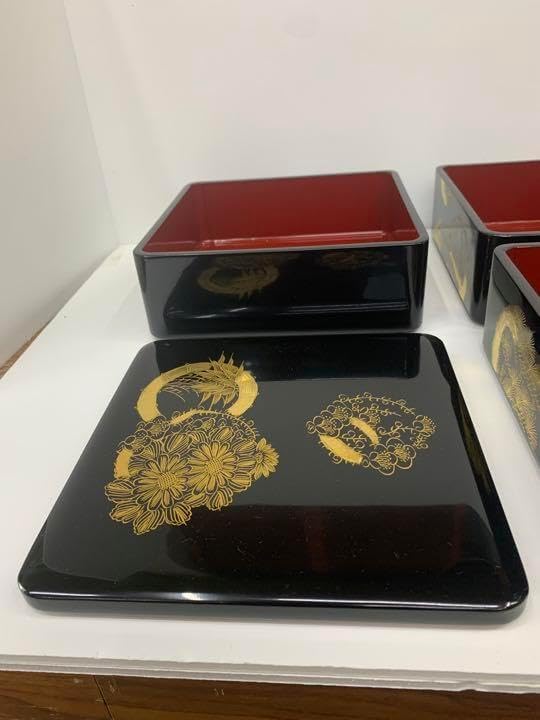 美術漆器 3段御重箱 花丸模様 会津塗 Amazon.co.jp: 美術漆器