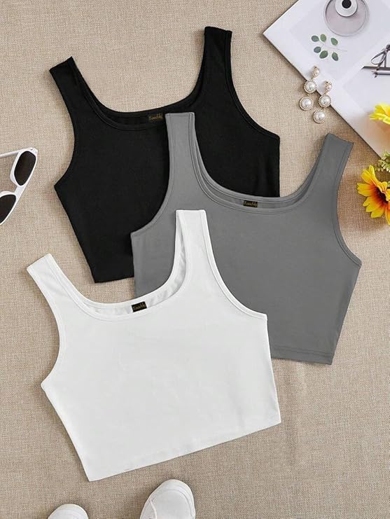 Image of Toochki Top for Women | Spandex | Crop | Black White Beige | Short | Western| Pack of 3 Tops | Tunics