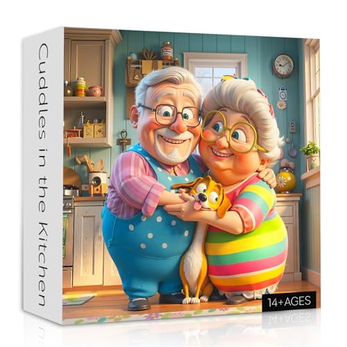 Puzzles de Amor para Adultos Pareja Anciana 1000 Piezas, Rompecabezas Felicidad Abuelo y Abuela, Divertidos para Decoración de Cocina y San Valentín miniatura 1