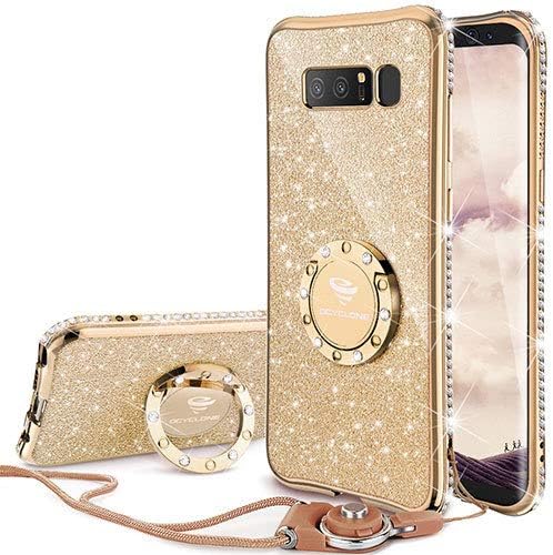 OCYCLONE Galaxy Note 8 Case, Glitter Luxury Cute Phone Case for Women Girls with Kickstand, Bling Diamond Rhinestone Bumper with Ring Stand Compatible with Galaxy Note 8 Case for Girl Women - Gold