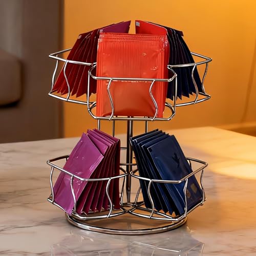 Support à thé rotatif à 2 niveaux avec 6 compartiments pour sachets et café - 3
