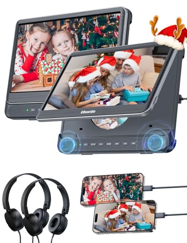 GOnavidio 12' DVD Player Auto 2 Bildschirme mit 1080P HDMI-Eingang, Tragbarer Fernseher Kopfstütze 2 Monitore für Kinder Unterstützt Letzter Speicher, Regionsfrei, AV In/Out, USB-SD-Karte