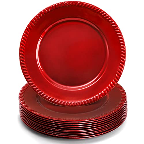 Suwimut 12 Pack Charger Plates, 13 Inch Red Plastic Beaded Rim Round Dinner Chargers For Wedding Party Holiday Table Decoration #TOP6