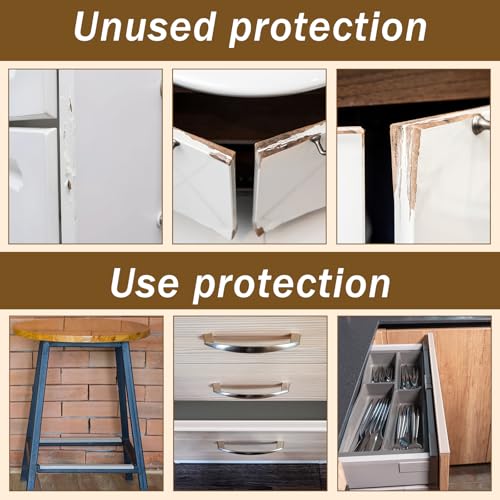 Image of 12Pcs 16.5 Inch Cabinet Door Protector Edge Guard Clear Slip-On Slimline Protector for Kitchen Cabinet Edges and Drawers to Prevent Chipping Wear and Discoloration Trash Garbage Drawer Saver Strip