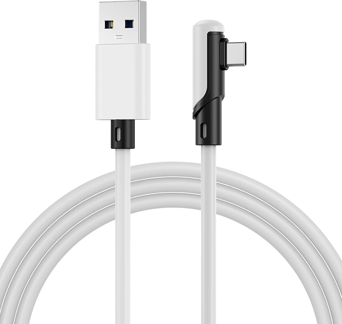 MMOBIEL Cable VR Link USB-A a USB-C, PVC blanco de 9,8 pies (3 m), conector tipo C de 90° – Transferencia y carga de datos de 5 Gbps – Compatible con Meta Quest 3S/3/2/Pro, Pico 4 Ultra/4, PC y SteamVR