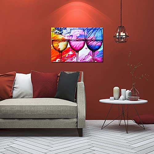 Wine Cups Canvas Prints Wall Art Colorful Glass Picture Painting For Dining Room Kitchen Bar Decor Modern Contemporary Beverages Giclee Artwork Stretched And Framed 24X36Inch #TOP4