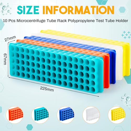 Saysurey 10 Pcs Tube Rack Microcentrifuge Tube Rack Pcr Rack Each 80 Wells Vial Rack Test Tube Rack Double Sided Polypropylene Holder for 0.2ml-2ml Centrifugal Pipe, Assorted Colors