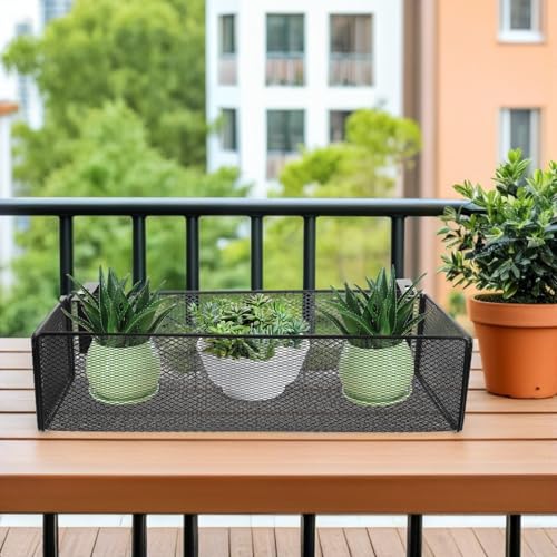Support à fleurs suspendu en métal noir avec grille de fixation robuste