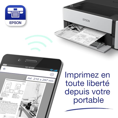EPSON EcoTank ET-M1170 | Imprimante jet d'encre monochrome - A4 sans fil, réservoir haute capacité - Économie de 90% sur les coûts d'impression, 20ppm, recto-verso, Ethernet, garantie 1 an - noir