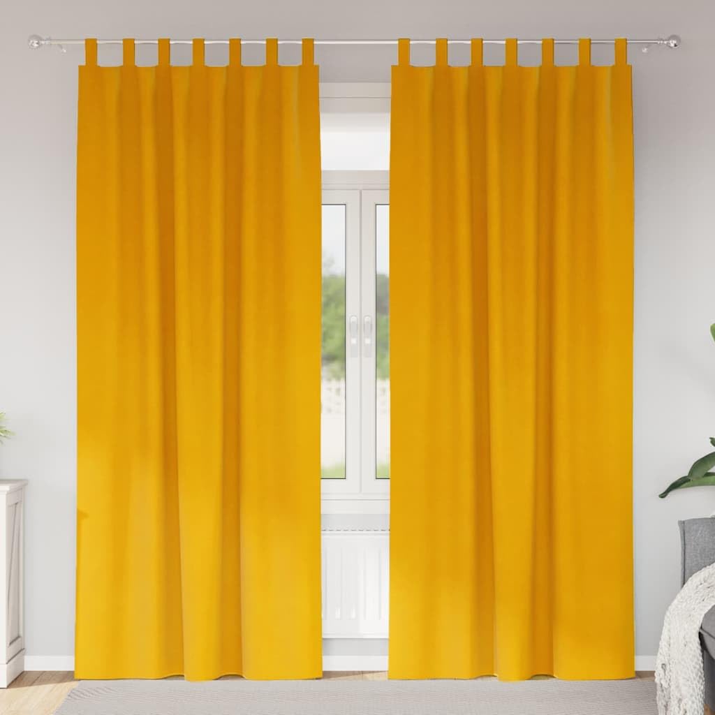 Cortinas opacas de terciopelo, 2 unidades, color amarillo mostaza, 140 x 260 cm, con trabillas de tela para salón, dormitorio, habitación infantil, cortina opaca, protección eficaz contra la