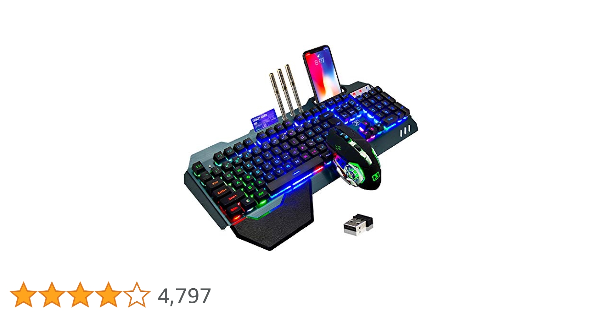 Amazon | ワイヤレスゲーミングキーボードとマウス、レインボー