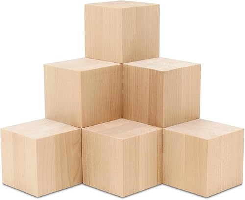 Woodpeckers - Cubos de madera de 1 pulgada, caja de 50 cubos de abedul sin terminar, bloques cuadrados de madera para bebé, para hacer rompecabezas,