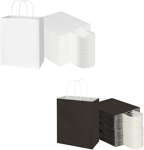 Miniatura 1 de Toovip Cada paquete de 100 bolsas medianas de papel kraft blanco y negro con asas a granel