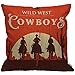 HGOD DESIGNS Housses de Coussin Cowboy Vintage Western Cowboys Monter à cheval Cheval Bois Signe Rural Ranch Désert Coucher de soleil Taies d'oreillers Maison Décoration Pour Chambre Salon 45 x 45cm