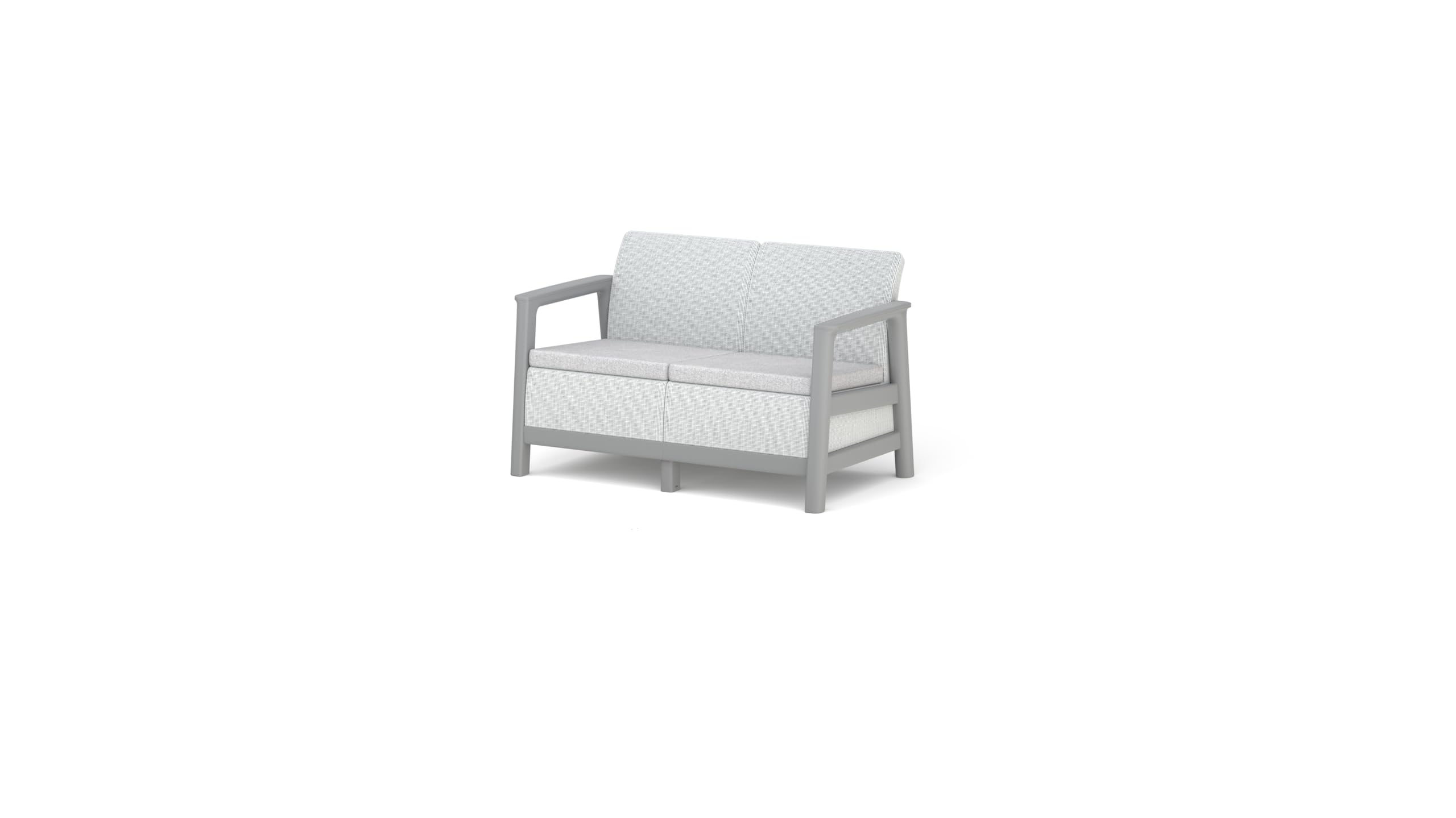 Keter Salottino da Giardino Scandi Linea, Finitura Effetto Iuta, Due Poltrone, Divano, Tavolino Contenitore, Cuscini Inclusi, Grigio