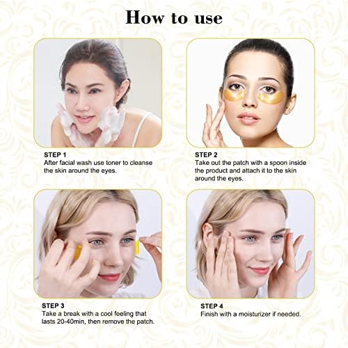 24K Collagen Under Eye Masks for Puffy Eyes, Under Eye Patches for Dark Circles & Bags, Cooling Gel Pads, Fine Wrinkles, Hydrating, Deep Moisturizing Improves Elasticity, 30 Pairs