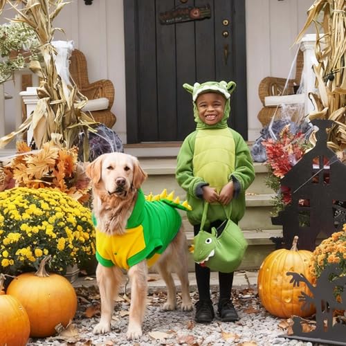 FLAdorepet Lustiges Halloween-Kostüm für große Hunde, Dinosaurier-Kostüm, Hunde-Pyjama, mit Kapuze, Winter, warme Haustierkleidung, Mantel für Golden Retriever, Pitbull (Grün, 7XL)
