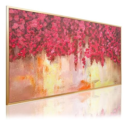 DekoArte - Cuadro Pintado a Mano Naturaleza 140x70 cm MEDITARRANEO - Cuadros Modernos al Oleo con Marco color dorado