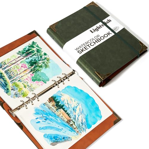 LIGHTWISH 100% コットン 無酸 コールドプレス（細目）水彩スケッチブック | 300gsm 水彩紙日記帳 | アーティスト・学生向け 20 枚入 | 140×208mm ポータブル・軽量 外出用ノート