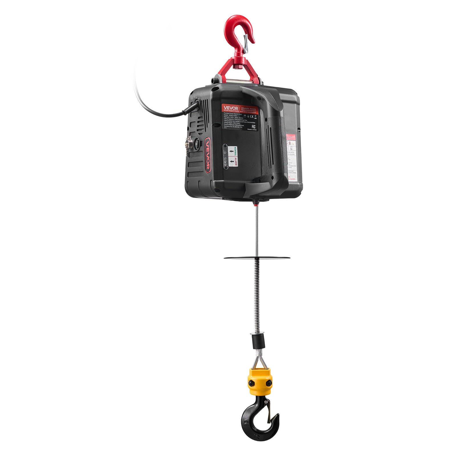 VEVOR Cabrestante Eléctrico 2 en 1, Capacidad de 500 kg, 1500 W, Altura de Elevación de 7,6 m, Velocidad de 5 m/min con Control Manual y Remoto por Cable, para Fábricas, Almacenes y Talleres
